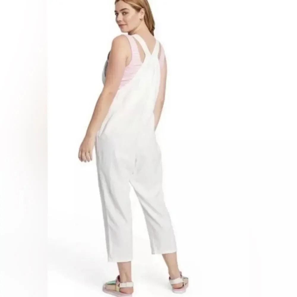 UEC Stoney Clover Lane White Linen Rayon Blend Cropped Overalls SZ M